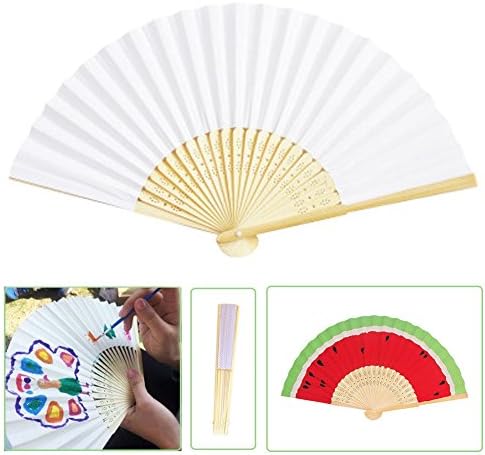Folding Hand Fan, White Paper Bamboo Frame DIY Painting Handheld Fan for Home Office Decorations Wedding Gift Party Favors Paper Fan Pack of 6