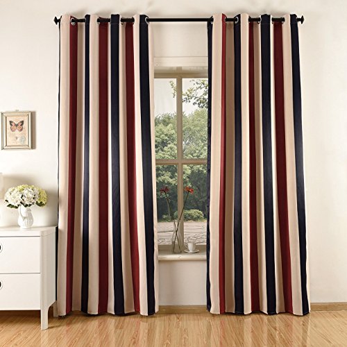 Vorhang Gardine Blickdicht mit Ösen Verdunkelungsvorhang Dekoschal Beige Rot Schwarz Streifen Muster Deko für Wohnzimmer Schlafzimmer 140x245cm 2er