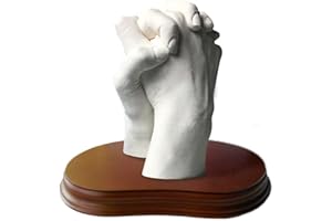 MOLDEARTEBABY UN RECUERDO INOLVIDABLE MoldearteBaby Kit de Escultura de Manos en 3D con Alginato, Yeso y Peana de Madera - Regalo Original y Divertido para Parejas y Familias - Color Blanco - Tamaño 2 Manos