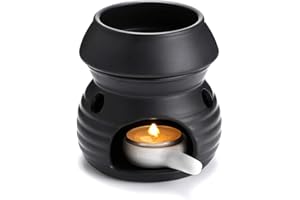 SUMNACON Lampada profumata in ceramica con portacandela portacandela portalumino calebassa lampada aromatica luce profumata per olio profumato e cera profumata (nero)