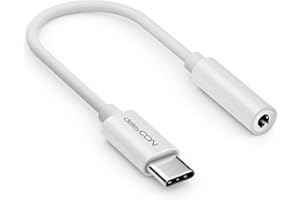 deleyCON USB-C auf 3,5mm Audio Adapter - DAC-Chip & TRRS - USB Typ-C Stecker zu Klinkenbuchse - Kompatibel mit Smartphone, Tablet, Kopfhörer, Lautsprecher - Weiß