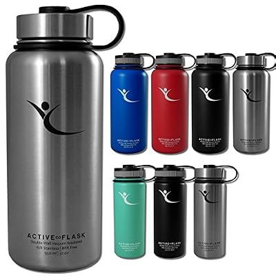 BeMaxx Fitness Gourde ACTIVE FLASK + 3 bouchons | Camping, running, vélo, sport, randonnée | Acier inoxydable, thermos isolation sous-vide | Sans BPA | 950 ml | Boisson Chaude & Fraîche | Café, thé, eau