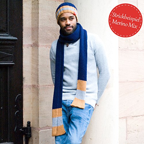 Wolle Merino * 1 Knäuel Merino Wolle marine (Fb 409) * dunkel blaue Merinowolle kaufen – Mischwolle stricken + GRATIS MyOma Label – 50g/120m – MyOma Wolle – weiche Wolle – Mischgarn - 3