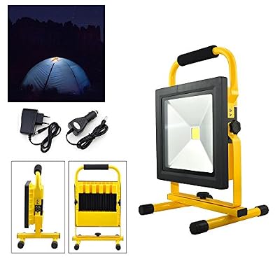 Hengda®50W jaune Blanc Projecteur LED Portable Rechargeable Pour Camping, Garage, Terrasse, Jardin, Abri etc IP65