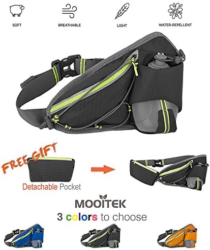 IDANDMOOITEK Running Hydration Waist Pack with Water Bottle holder & Detachable Pocket, Expandable Belt, for Biking, Running, Hiking, Dog Walking, Fitness, Marathon (Black)