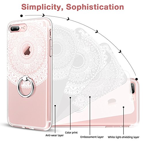 iPhone 7 Plus Case, ESR [Ring Holder Kickstand] Flexible TPU Bumper Case Shock Absorption with Anti Scratch Clear PC Back Floral Print Design Protective Case Cover for Apple iPhone 7 Plus 5.5