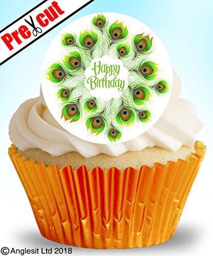 12 X PRE-CUT HAPPY BIRTHDAY B II.a EDIBLE RICE / WAFER PAPER CUPCAKE CAKE DESSERT TOPPERS SPRING PARTY DECORATIONS