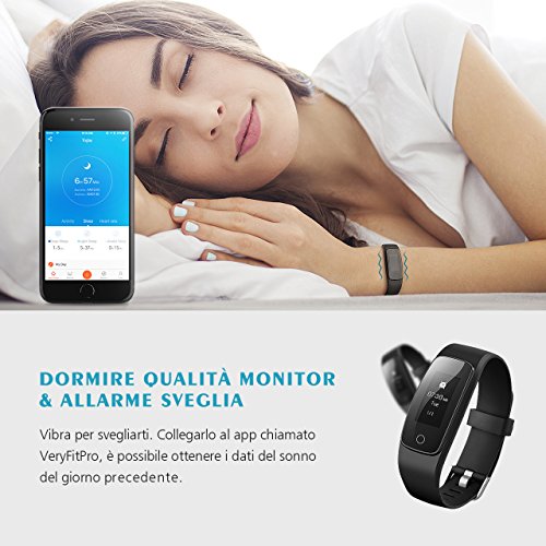 Mpow Fitness Tracker IP67, Braccialetti Fitness Contapassi da Polso Conta Calorie e Cardiofrequenzimetro, Bracciale Bluetooth Activity Tracker Impermeabile IP67 Fit Watch con Cardiofrequenzimetro Contapassi Pedometro, Orologio Fitness Donna Uomo 14 Sport ModalitÃ , Monitoraggio Calorie, Notifiche Chiamate/SMS/Whatsapp per Android e iOS, Nero