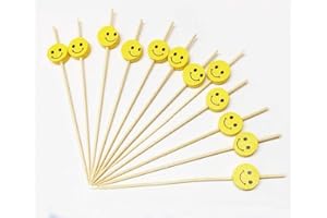 SYNYEY Nv Wang Madera para cócteles,Palillos de cóctel 100 Unidades Palillos de Madera para Fiestas Suministros para Fiestas RüSchen Finger Food Fruit Sandwich Nibbles - Yellow Smile