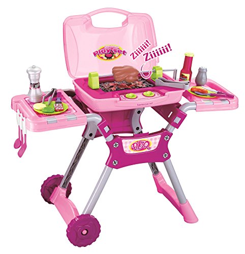 Vinsani Children Kids Pink Light & Sound Barbauqe BBQ Garden Outdoor Party Food Cooking Little Chef Pretend Role Play Toy Set