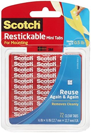 Scotch MMMR103B Restickable Tabs, 0.5 Inch Squares, 72 Tabs, 4 Pack