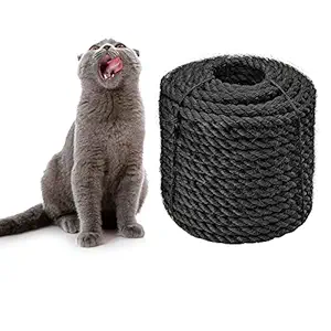 Sisal Rope 6mm for Cat Scratcher Repair and Replace Cat Scratching Post, DIY Scratching Furniture - Cat Tree, Scratch Carpet & Mat, Cat Kicker Toys, Black 164ft/50m