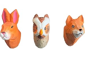 YOUR CASTLE Ganci a muro, animali delle foreste, teste di animali - attaccapanni in legno, set di 3 gufo, lepre, volpe, 9-11 x 8 cm