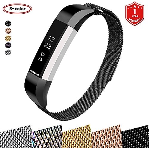 FunBand for Fitbit Alta HR and Alta Strap Mental Bands,Milanese Stainless Steel Adjustable Replacement Accessory Bracelet Straps (Large Size) for Fitbit Alta and Fitbit Alta HR (1-Pack Black)