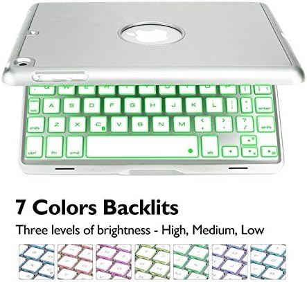 elelcfan 7 Colors LED Backlit bluetooth Wireless Keyboard Case Smart Case (iPad Mini 1/iPad Mini 2/iPad Mini 3, Sliver)