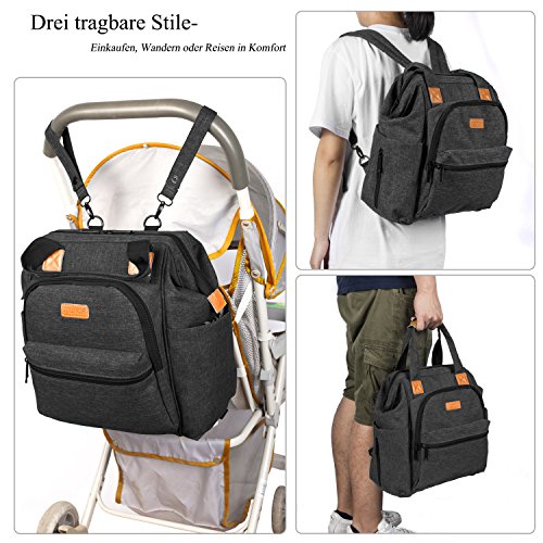 BRINCH Baby Wickeltasche mit wasserdichter Wickelunterlage, Mehrzweck Reise Wickelrucksack Baby Wickelhenkeltasche einschließlich Isolierte Beutel, Baby Windel Tagetasche inklusive Kinderwagenbefestigungen - 6