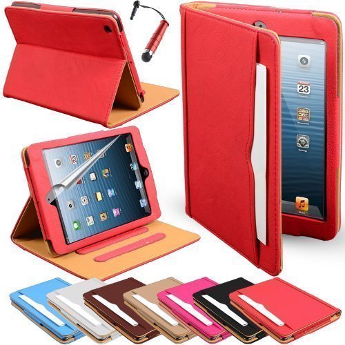 Apple iPad mini Madcase Ledertasche Tasche Etui Cover Case mit Dokument Hülse und Auto Schlaf - Wach Funktion premium Leder - rot