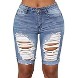 Taillentyp: hohe Taille JKHOIUH Damen Jeans Destroyed Stretchy Bermuda Shorts Jeans Mädchen Summer Beach Shots Stylish (Farbe : Blau, Size : M)
