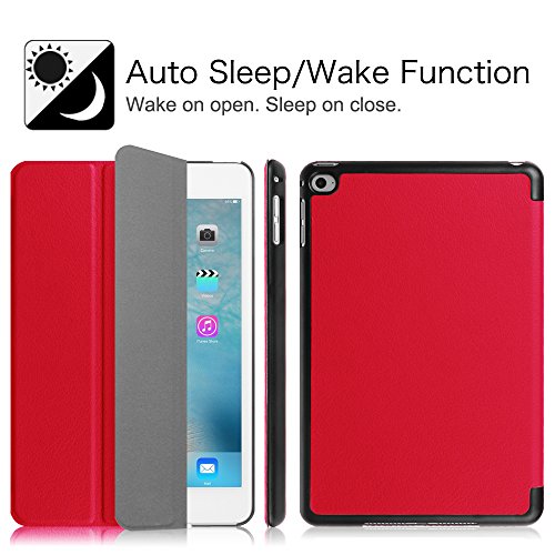 iPad Mini 4 Hülle – Fintie Ultradünn Superleicht Smart Cover Schutzhülle Tasche Case mit Ständer und Auto Sleep / Wake Funktion für Apple iPad mini 4, Rot - 3
