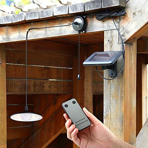 Solar Powered LED Shed Pendant Light with Remote Control for Outdoor Indoor Garden Patio Decking Camp Tent Fishing Portable Hanging Shed Pull Chord Light Indoor Outdoor Use (Bright White)