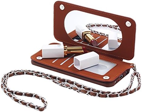 JHTC for Apple iPhone 10 iPhone X Case Silicone Brown Cases Magnetic Mirror Wallet Card Holder Personalised Denim Design Patterned Gift Protective Cover with Lanyard Neck Strap