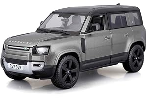 Bburago Land Rover Defender: model samochodu w skali 1:24, drzwi ruchome, srebrny (18-21101S)