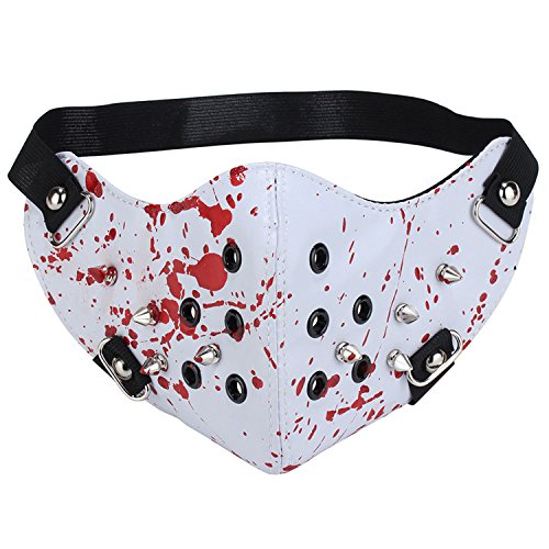 AIEOE - Máscara de Cuero Rivet de Locomotora para Mujer Mascarillas Resistente al Polvo para Motocicleta Máscaras Gótico para Cosplay Rock Fiestas de Disfraces Blanco - 24 * 15cm
