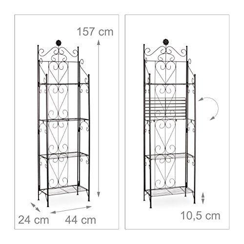 Relaxdays Blumenregal Metall 4 Ablagen, klappbar, witterungsfest, als Pflanzenregal, HxBxT: 157 x 44 x 24 cm, schwarz - 4
