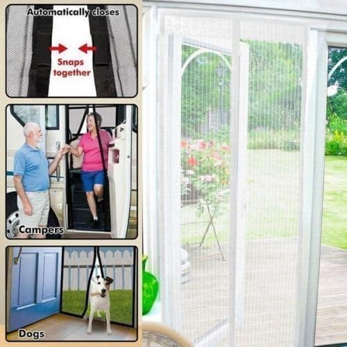 MUCHO White Magic Door Curtain Mesh Magnetic Fastening Hands Free Insect Fly Screen