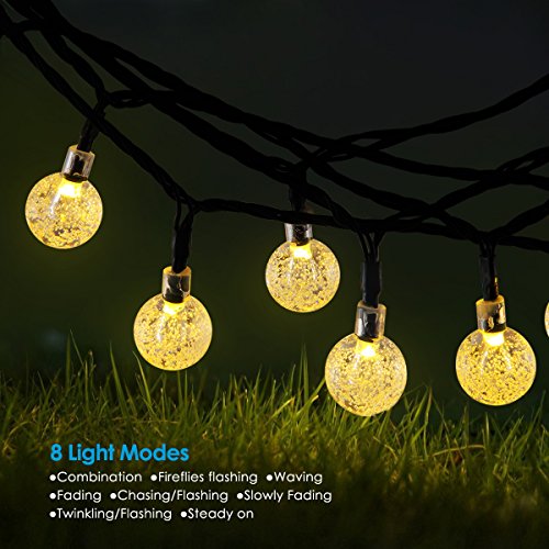Amir Solar Lichterkette, 8 Modi Solar Beleuchtung Kugel, 6m 30LED Solar Glaskugel Lichter, Wasserdichten Outdoor Starry Schnur Licht für Party, Hochzeit, Fest Deko usw. – Warmweiß - 4