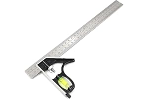 JTKREW Regla Escuadra Combinada Carpintería Acero Inoxidable escuadra ángulo combinación Ajustable 45 90 Grados con Nivel de Burbuja y Herramienta de Marcado para Carpintero medir