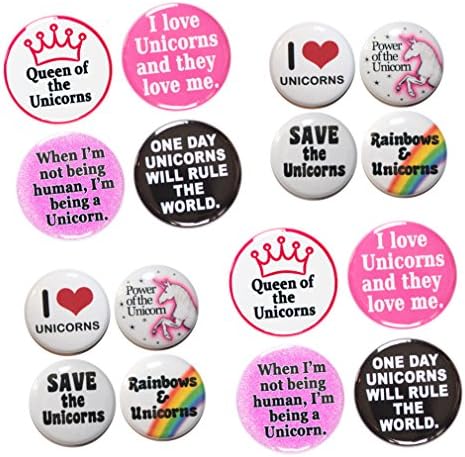 I LOVE UNICORNS Button Badges (25mm/1 Inch) MADE IN UK - By BUTTON ZOMBIE (16 Badge Mixed Set (16 x 25mm &amp; 32mm))