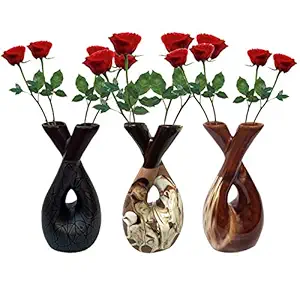 Wauood Double Face Ceramic Vase Flower Pot, for Office Home Hotel Shop Decoration and Gift for Friends and Family Ceramic Vase Pack of 3 Pcs 8 inch Ceramic Vase (White, Black, Brown)
