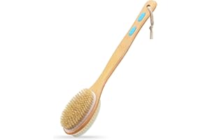 Hience Back Scrubbers for Shower with Long Handle, Bath Shower Brush Body Exfoliator, 2-Sided Brush Head with Soft and Stiff Bristles for Wet or Dry Brushing, Cellulite Removal and Lymphatic Drainage
