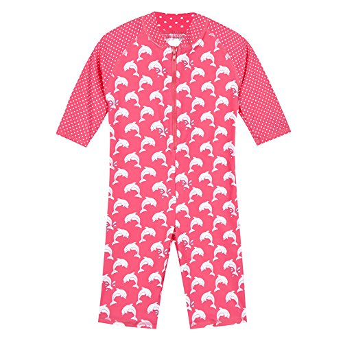 Bluezoo Kids Girl's Pink Upf Dolphin Spotted Swimsuit Age 3-4