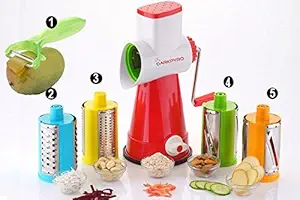 JJ TRADERS Plastic 5-in-1 Drum Grater with 4 Different Attractive Drums for Vegetable, Chocolate and Fruits -(Multicolour)