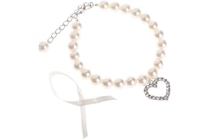 FlYHIGH Collare per animali domestici, collana di perle per cane, cucciolo, gatto, fiocco, identificazione regolabile