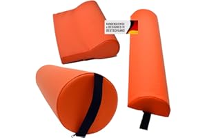 ‎PROMAFIT Promafit Massagezubehör Set 3 bestehend aus 1x Vollrolle Knierolle mit Griff 1x Lagerungsrolle Halbrolle und 1x Nackenkissen Kopfstütze für die Massageliege wasserabweisend (Orange)