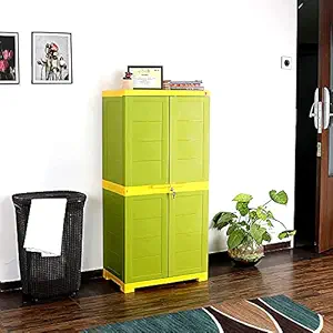 Cello Novelty Big Plastic 2 Door Cupboard with 3 Shelves (Green and Yellow)