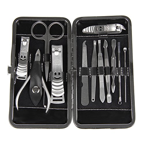 Beauty7 Stainless Steel Personal care Nail Care 12 Piece Cutter Cuticle Clipper Manicure Pedicure Kit Case Gift Set (sizeA)