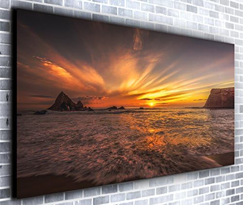 Sun Beach Wall Décor Panoramic Canvas Wall Art Print Framed XXL 55 inch x 24 inch Over 4.5 ft Wide x 2 ft High Ready to Hang Canvas Print - Landscape Photograph - Modern Art