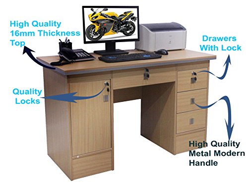 Computer Desk For Home Office PC Table in Beech, Black White and Walnut Clr With 3 Locks (Beech Desk 617/110)
