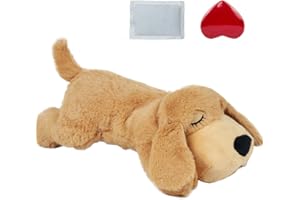 vocheer Puppy Heartbeat Toy, Dog Anxiety Relief Calming Aid Puppy Heartbeat Stuffed Animal Behavioral Training Sleep Aid Comfort Soother Plush Toy for Puppies Dogs Cats (Light Brown)