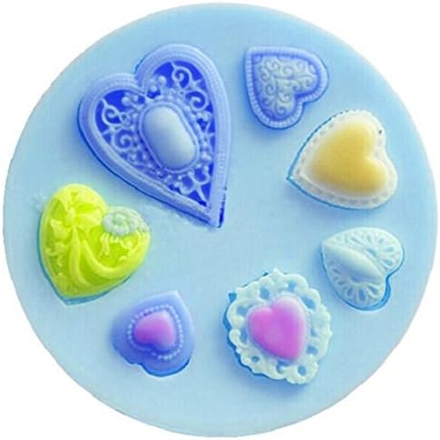Silicone Mold With imprints Of 7 Decorated Hearts Of Very Low Thickness. For Sugar Paste, Fluxes, Etc For Diy Diy Food Use.Cat: Heart Hearts Love Little Heart