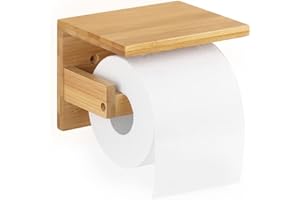 ecooe Porte Papier Toilette avec Etagère en Bambou, Support Papier Toilette avec Plateau, Derouleur Papier Toilette Mural,Porte Rouleau Papier pour Toilettes, Cuisine, Salle de Bain