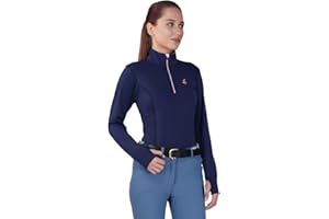 Preto Equestrian Baselayer Women’s Top Girls Long Sleeve Thumbhol Athletic Thermal Tshirts Riding Rider Apparel & Gear for Horseback Riding(Navy/Sorbet)