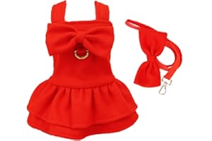 LtuzPet Dog Harness Dress with Leash Set Puppy Dresses with D-ring Red Pet Princess Dress for Small Dogs Cats Rabbit