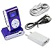 Produktbild IPRIME Mini MP3 Player mit LCD bis 32 GB ohne Micro SD Karte mit Kopfhörer, Ladegerät Netzteil Netzstecker, eingebautem Akku und Befestigungsclip - Violett Lila