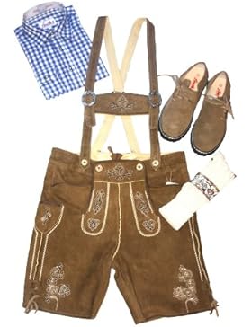 Fuchs Trachtenset kurz Gr. 54 komplett Ziegenvelour mittelbraun braun & Schuhe Herren