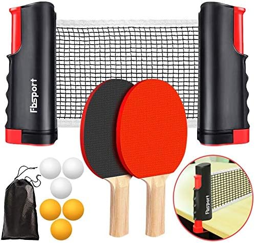 FBSPORT rete ping pong da tavolo set ping pong portatile, 2 racchette, rete estensibile,6 Palline e Borsa,per famiglie - 1
